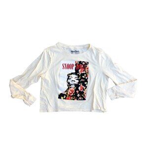 SNOOP DOGG Floral Long Sleeve Crop Top Shirt Women's L Crew Neck Yellow …​